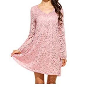 pink lace v-neck dress Zeagoo
